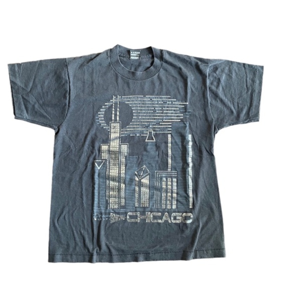 Vintage Chicago Skyline T-Shirt | 80s Tourist Souvenir GILEAD Grey Tee L